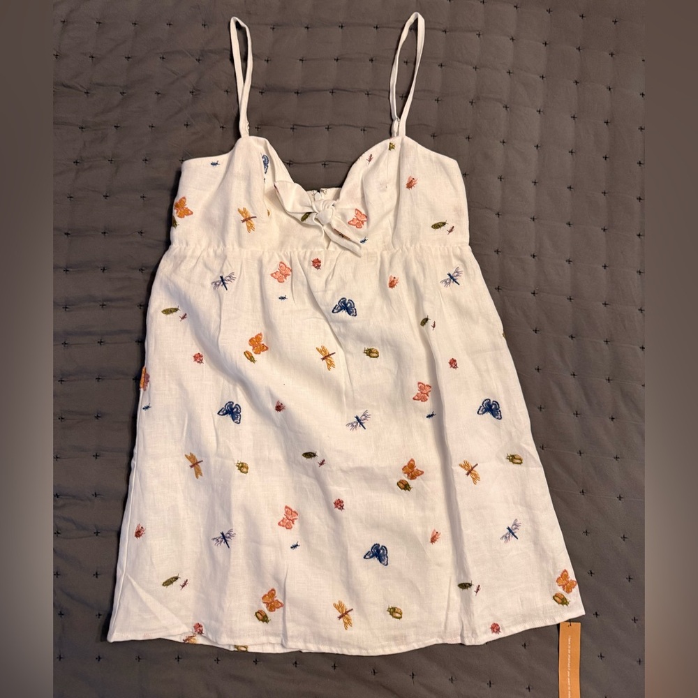 Reformation White Linen Dress with Butterfly Embroidery. Never worn